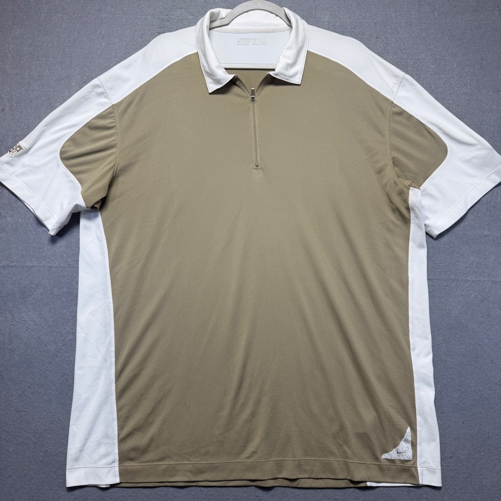 Nike Golf Mens XL Tan White Colorblock Quarter Zip Short Sleeve Polo Shirt Mesh